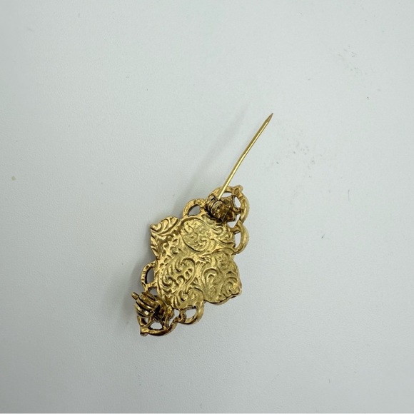 Vintage 1920s Pink Cabochon Pastel Swirl Acrylic AB Rhinestones Gold Tone Brooch - Picture 5 of 6